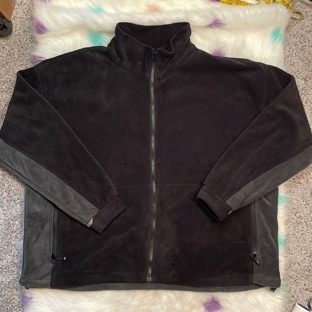 COLUMBIA Sports Wear Black & Dark‎ Gray Fleece Mens Zip Up Jacket Size 4XL